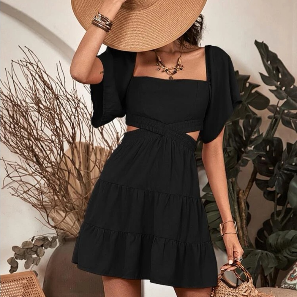 A1 - #55 Shein black cut out backless mini dress tiered size large